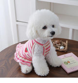 2PCS Charming Striped Dog Dress with Strawberry Patch & Lace Trim, Soft Elastic Cotton Clothes in Pink & Green, Perfect Outfit for Small Dogs, Puppies & Cats(2PCS A,XL)