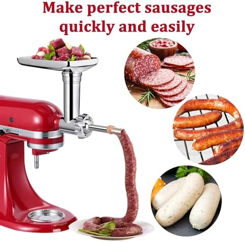 Metal Food Grinder Attachment for KitchenAid Stand Mixers Includes Sausage Stuffer Tubes,Durable Meat Grinder Food Processor Attachment for kitchenAid,with a Wealth of Accessories