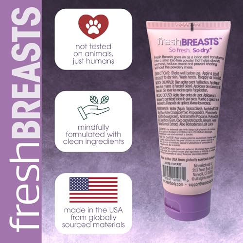 Fresh BREASTS Anti Chafing Deodorant Lotion to Powder, 3.4oz (2 Pack) - Anti Chafe Cream Whole Body Deodorant for Women, Inner Thighs & Areas that Sweat, No Talc, Aluminum and Fragrance