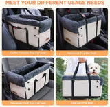 Center Console Dog Car Seat for Small Dogs,PU Leather Small Dog Car Booster Seat,Washable Foldable Puppy Car Seat with Safe Protection Hooks Adjustable Straps and Storage Pocket Pet Up to 20lbs