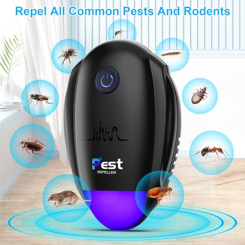 Ultrasonic Pest Repeller 6 Packs, 2024 Indoor Mosquito Repellent, for Rodent, Roach, Mouse, Bugs, Mice, Spider, Electronic Plug in Pest Control for House, Garage, Warehouse,Hotel-Black