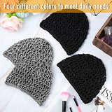 4 Pieces Mesh Crochet Hair Net Rayon Knit Snood Hat Thick Short Women Hairnet Snoods Cover Ornament for Sleeping (Black, Gray)