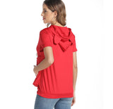 Women Big Pouch Shirt Pet Holder Pocket Top Short Sleeve Solid Color T-Shirt Red