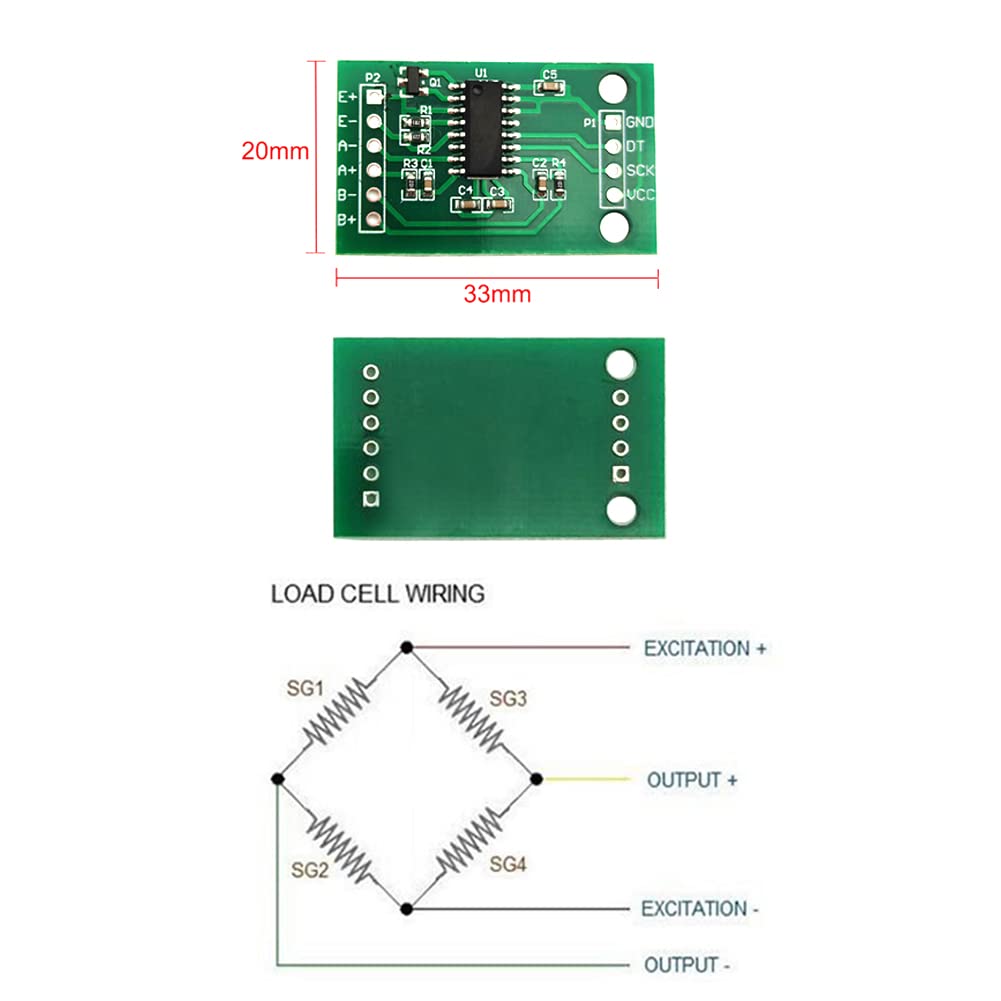 2 Sets Digital Load Cell Weight Sensor + HX711 ADC Module Weighing Sensor for Arduino DIY Portable Electronic Kitchen Scale Kit (5kg, HX711)