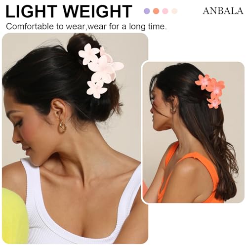 ANBALA 4PCS Flower Claw Hair Clips, Large Plumeria Hair Accessories for Women and Girls - Colorful Hawaiian Non-Slip Strong Hold Clips for Thick Hair