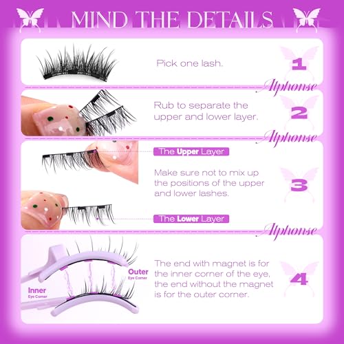 Half Lashes Magnetic Eyelashes With Applicator Cat Eye Magnetic Lashes with Clamp Wispy False Eyelashes Natural Look No Glue Needed pestañas postizas magneticas by ALPHONSE