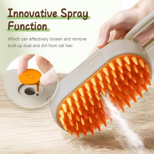 2025 New Comb for Cats Dogs, 3 in 1 Steam Cat Brush Cat Steam Brush for Shedding & Grooming, Self Cleaning 3 in 1 Pet Brush Pet Grooming Brush with Spray (Khaki+White)