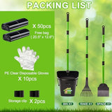 LANNEY Pooper Scooper - 38" Long Adjustable Metal Handle Dog Pooper Scooper Swivel Bin & Rake & Spade with 50 Bags Attachment, Portable Heavy Duty Dog Poop Scooper for Yard Dogs Large Medium Small