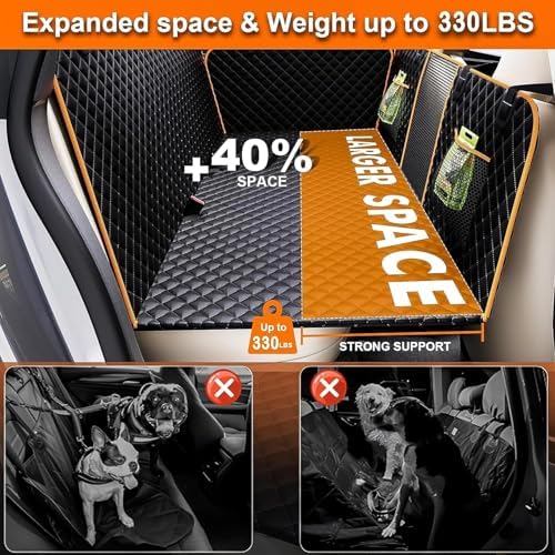 Hard Bottom Holds 420LBS, Dog Car Seat Cover for Back Seat, Back Seat Extender for Dogs, Back Seat Extender for Car Travel Bed with Mesh Window and Storage Pocket, SUV, Truck