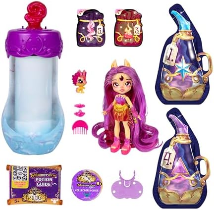 Magic Mixies Pixlings Deluxe Pack, Pippa The Firehorse, Shimmer Reveal, Create & Mix Potion That Magically Reveals 6.5" Pixling Doll Inside Potion Bottle - Exclusive Mini Mixies & 6 Hair Accessories