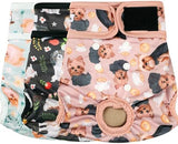 Dog Diapers Female(3 Pack) - No Leak Reusable Diapers for Doggy Female in Period - Highly Absorbent Dog Heat Panties with Adjustable Snaps Cute Dogs S