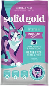 Solid Gold Indoor Dry Cat Food - Let's Stay in Cat Food Dry Kibble for Indoor Cats - Hairball & Sensitive Stomach - Grain & Gluten Free - Probiotics & Fiber for Digestive Health - Salmon - 3lb