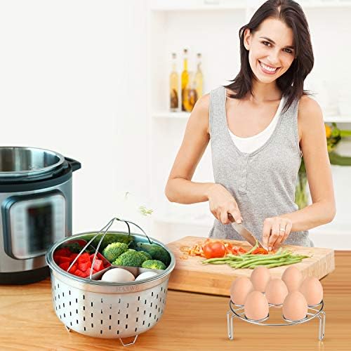 Steamer Basket for instant Pot Pressure Cooker, Accessories Set Compatible with 5/6/8 Qt InstaPot -18/8 Stainless Steel Strainer Insert with Silicone Handle,Divider,Egg Steamer Rack, 6 Quart