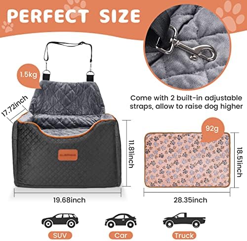 Memory Foam Pet Booster Seat with Washable Cover - Elevated, Anti-Slip for Small Dogs up to 35lbs, Seat Belt, Storage, Blankets