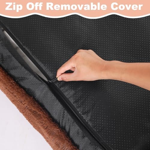 Bedfolks Waterproof Dog Crate Bed,Plush Dog Crate Pad with Removable Cover,Faux Fur Dog Bed for Medium Dogs,Fluffy Washable Dog Kennel Bed 29"x21",Solid Brown