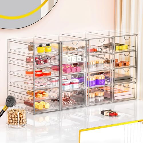 Acrylic Bathroom Makeup Organizer with 4 Drawers, Desk Organizers, Clear Desk Accessories, Dustproof Drawer Storage for Make Up, Jewelry, Pen, Stationary