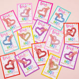 Class Valentines Day Gifts for Kids Girls with 24 Pack Heart Hair Ties Hair Bands with Girls Valentines Cards School Valentines Hair Accessories for Classroom Exchange