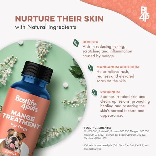 Mange Treatment for Dogs, Natural Dog Itching Skin Relief for Demodectic & Puppy Mange, Mites, Canine Scabies, Helps Dogs Skin Irritation, Hot Spots, Hair Loss, and Canine Dandruff, 800 Odorless Pills