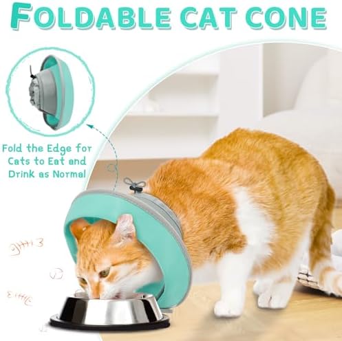 Cat Cone Collar Soft to Stop Licking, Adjustable, Foldable Lightweight Kitten Cones After Surgery Recovery for Cats & Kittens, Cat Cone Alternative (Green, S)