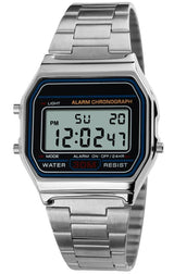 Unisex Men's Digital Watch Silver Stainless Steel LED Backlit Electronic Multifunction Date Alarm Stopwatch Square Woman Waterproof Sport Watches (Silver)