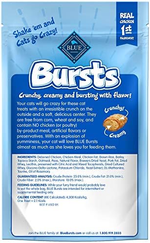 Blue Buffalo Bursts Crunchy & Creamy Cat Treats, Great for Training, Paw-Lickin' Chicken, 2-oz Bag ( 6 pack)