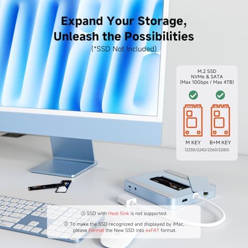 Minisopuru iExpandMate DS802PRO iMac Accessories with 4K@60Hz HDMI, USB C Charging, 2.5GbE, 4TB M.2 SSD Enclosure, USB C Hub for iMac 24 inch M1/M3/M4, iMac Hub with 4 x USB, SD/TF, Audio | Blue