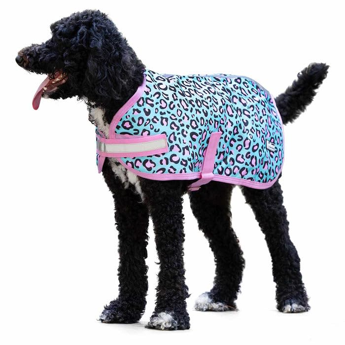 Jeffers Expression Dog Coat Waterproof Ripstop Winter Jacket 16" – 240g Insulated Blanket, Adjustable Belly & Chest Straps, Reflective Strips, Small to Large Breeds, Outdoor & Travel - Party Cheetah