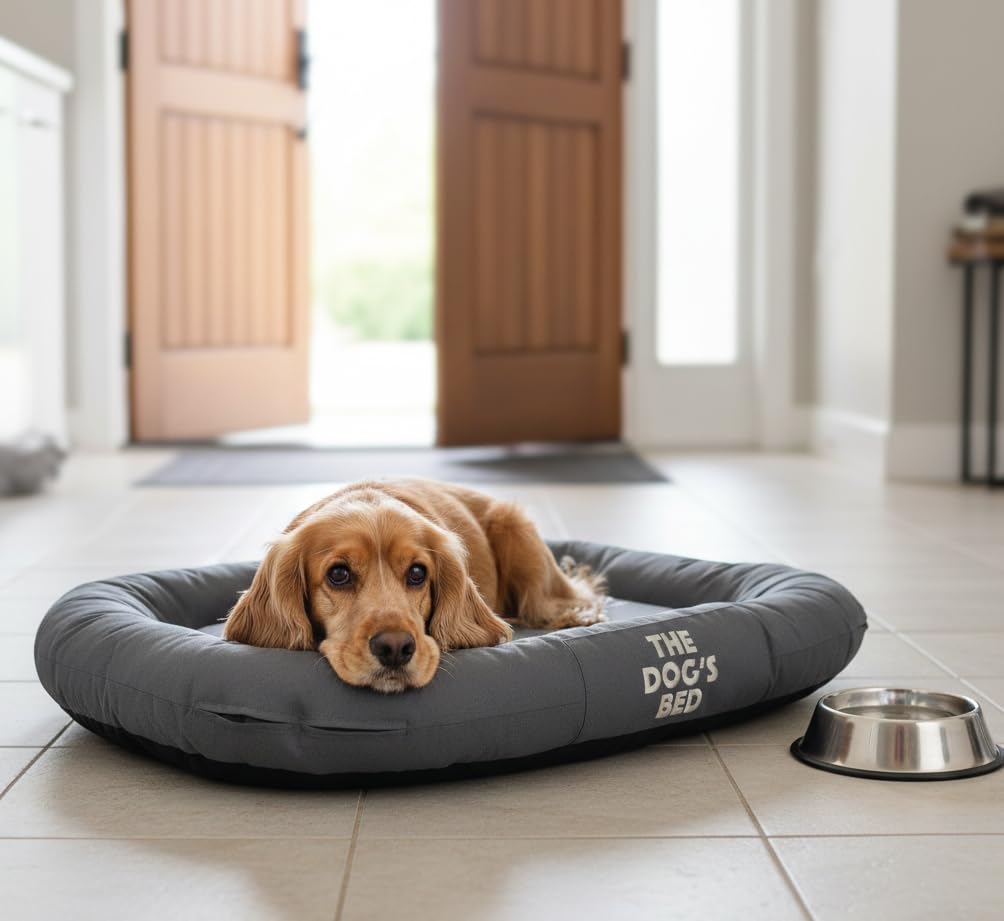 The Dog’s Bed Utility Waterproof Dog Bed for Medium Dogs, Grey - Washable Durable Indoor Outdoor Dog Bed, Tough Oxford Fabric, Removable Cover, Crate Car Kennel Travel Bed