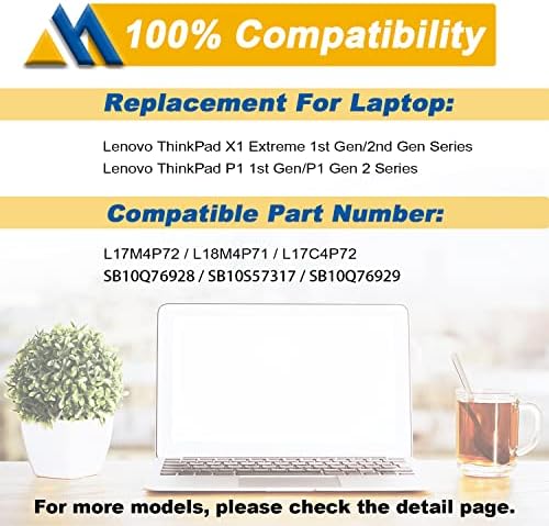 L17C4P72 Laptop Battery Replacement for Lenovo ThinkPad X1 Extreme 1st Gen/2nd Gen ThinkPad P1 1st/2nd Gen Series L17M4P72 01AY968 01AY969 L18M4P71 01YU911 5B10V98091 SB10Q76929 SB10Q76928