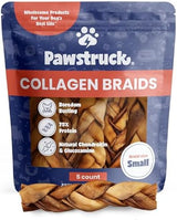 Pawstruck Natural 5-7” Beef Collagen Braids for Dogs – Long-Lasting Rawhide & Bully Stick Alternative, with Chondroitin & Glucosamine – 5 Pack