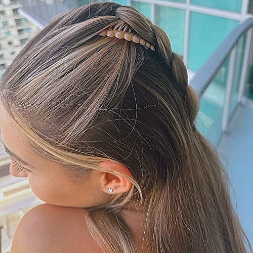 Camila Paris CP2892/2 French Hair Side Comb Small Rounded, Beige French Twist Hair Combs Decorative, Strong Hold Hair Clips for Women Bun Chignon Up-Do Styling Girls Hair Accessories, Made in France