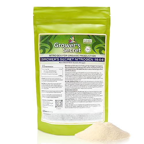 1lb Organic Nitrogen 16-0-0 Grower's Secret Water Soluble Farm-Grade Garden Fertilizer With Soy-Based Amino Acids Good For Leafy Greens & Vegetative Growth