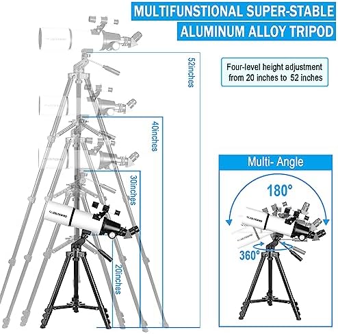 80x600mm AZ Telescope, Travel Telescopes for Adults Astronomy Beginners with 13 Pieces Telescope Accessories Kit