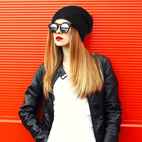 4 Pcs Satin Lined Sleep Bonnet Silk Sleep Cap Slouchy Beanie Hat Night Sleeping Head Wrap for Women Men Curly Hair(Black)