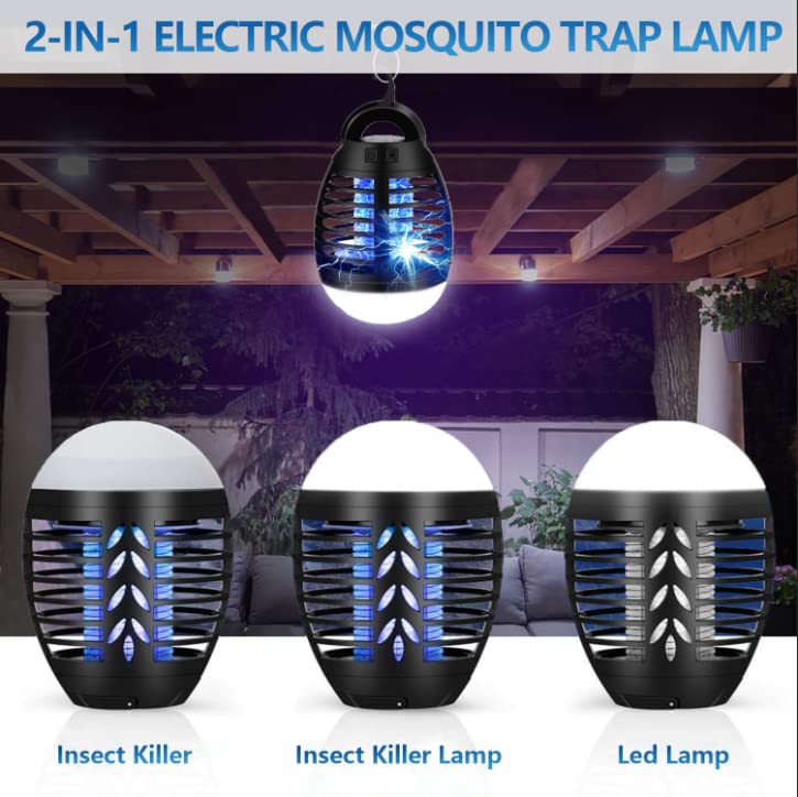 Bug Zapper Outdoor Mosquito Killer Lamp Portable Bug Zapper Rechargeable Camping Bug Zapper IP66 Waterproof Cordless Bug Zapper for Tent, Camping Accessories, Camping Gear Must Haves