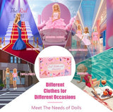 57 PCS Doll Clothes and Accessories 3 Wedding Gowns 3 Tops 3 Pants 3 Fashion Dresses 1 Evening Dresses 2 Swimsuits Bikini 6 Braces Skirt 10 Hangers 15 Shoes and 14 Accessories Toys for 11.5 inch Doll