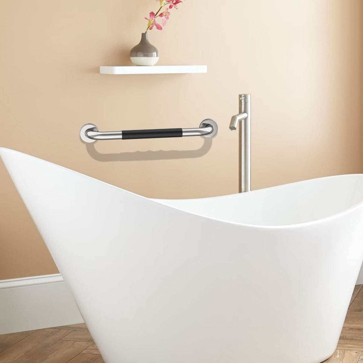 24 Inch Shower Grab Bar w/Anti Slip Rubber Grip, Munzong Stainless Steel Bathroom Grab Bar, Chrome Bathroom Balance Bar,Safety Handrail Support,Handicap Injury Elderly Senior Assist Bath Handle