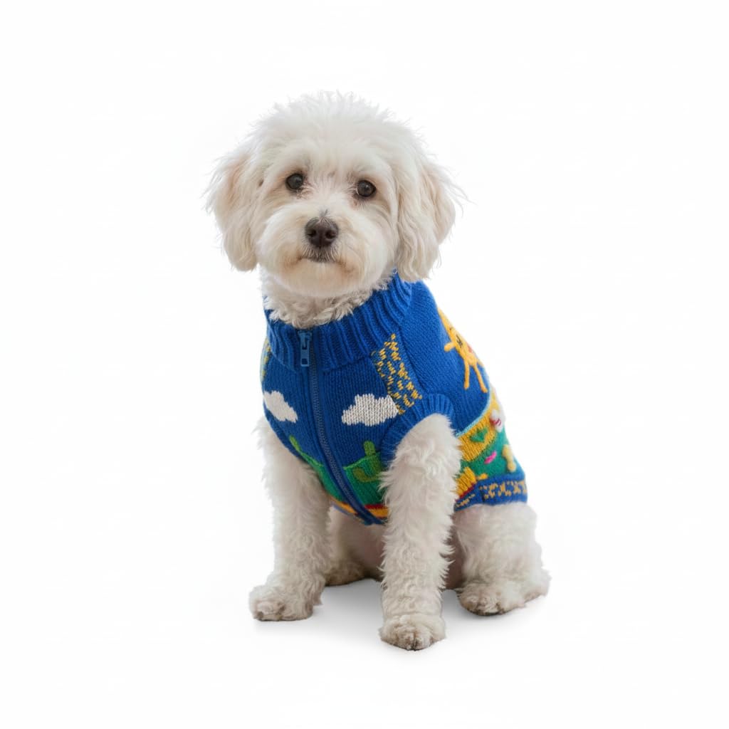 Zoeartcrafts Peruvian Wool Knitted Sweater for Dogs, Small dog embroidered jacket, puppy winter sweater, cozy warm sweater for cats (Blue, Size 2)
