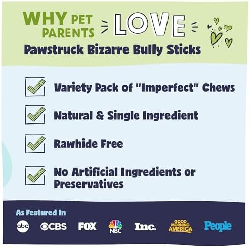 Pawstruck Natural Bizarre Bully Sticks Bargain Bag for Dogs & Puppies - Variety Pack of 8-12" Long Lasting Eco-Conscious Beef Chew Treats - 1 lb. Bag - Packaging May Vary