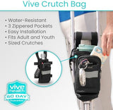 Vive Crutch Accessories Bag - Pouch for Crutches - Accessory Storage Carry Kit for Women, Men, Adults, Kids - Cup and Bottle Pocket Holder with Ergonomic Design (Black)