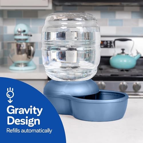 Petmate Replendish Automatic Gravity Waterer for Cats and Dogs, BPA-Free, No Batteries Required, Includes Charcoal Filter, 4 Gallons, Made in USA,Blue