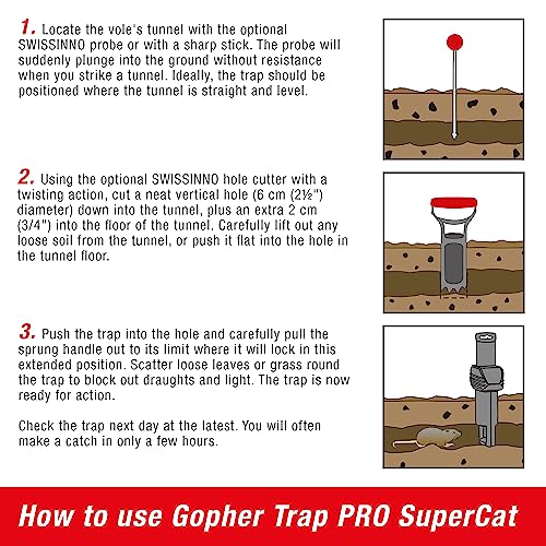 SWISSINNO Gopher & Vole Trap PRO SuperCat. Control Gophers, Voles + Field Mice, Unique Trigger Catch Action, Ultra-Effective + High Catch Rates. Easy to Setup, Safe+ Reusable. Made in Europe: 1x Trap
