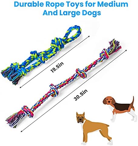 Feeko Dog Rope Toys for Large and Medium Aggressive Chewers, 2 Pack Heavy Duty Dog Rope Toy for Large Breed, Indestructible Dog Chew Toys, Tug of War Dog Toy, 100% Cotton Teeth Cleaning