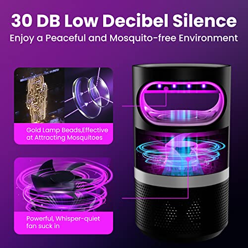 COKIT Indoor Insect Trap, Catch Insect with Suction, Bug Light and Sticky Glue, Catcher & Killer for Mosquito, Gnat, Moth, Fruit Flies, Non-Zapper Traps for Home (Adapter, Black+Grey)
