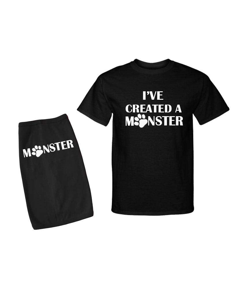 PandoraTees Matching Dog and Owner Outfit -I've Created A Monster, Adult X-Large + Dog X-Large, Black