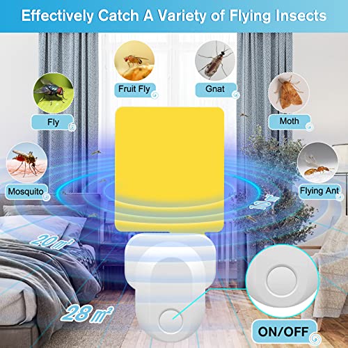 Flying Insect Trap Plug-in, 2023 Upgrade Plug-in Bug Catcher Mosquito Fruit Fly Trap Gnat Killer Indoor, Safe Non-Toxic UV Night Light Fly Trap with Sticky Trap for Flies, Gnats, Moths (2 Pack, White)