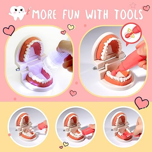 Dentist Kit for Kids with Pretend Teeth, Dental Accessories and Dress Up Costume - Kids Dentist Kit Play Set - Pretend Play Gift for Kids Toddlers Ages 3 4 5 6 Year Old for Role Play