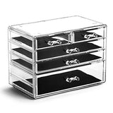 BINO THE MANHATTAN SERIES Acrylic Makeup Drawer Organizer-3 Large 2 Small Drawer | Clear Beauty Organizers and Storage| Cosmetic & Makeup Drawer| Home Organization| Jewelry & Vanity Accessories Drawer