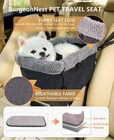 BurgeonNest Dog Carseat for Small Dog, Upgraded Console Pet Booster Seat with Metal Frame, Pet Carseat with Double Protection Seat Belts, Washable Cushion, Safety Leash and Storage Pocket(Large)
