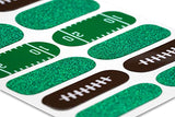 TOUGH GIRLS | 20 Exquisite Gel Nail Polish Strips w/Application Accessories - No UV/LED Lamp Required (Football & Green Glitter)